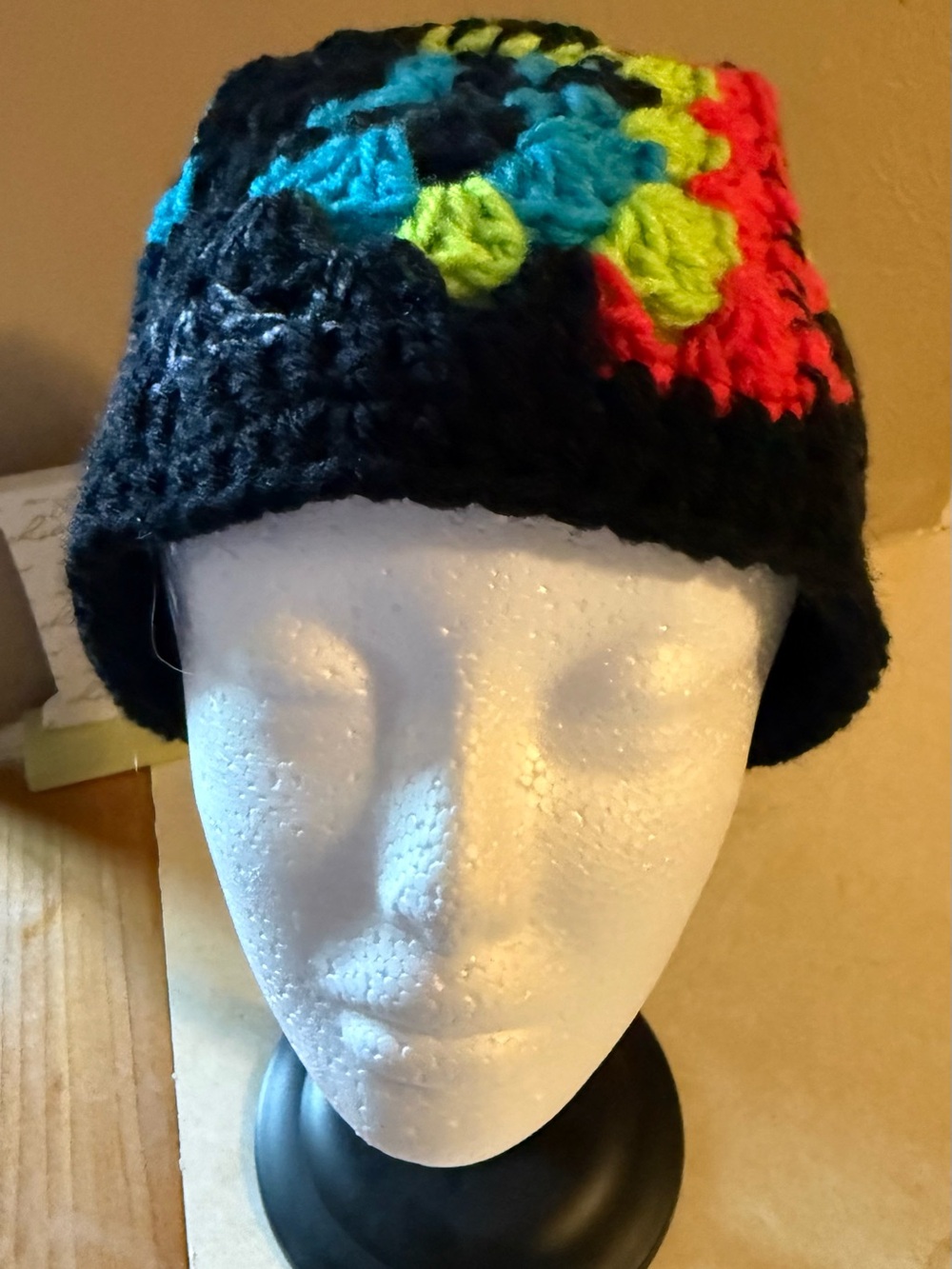 Black Crochet Beanie with Neon Accent - Women Accessories